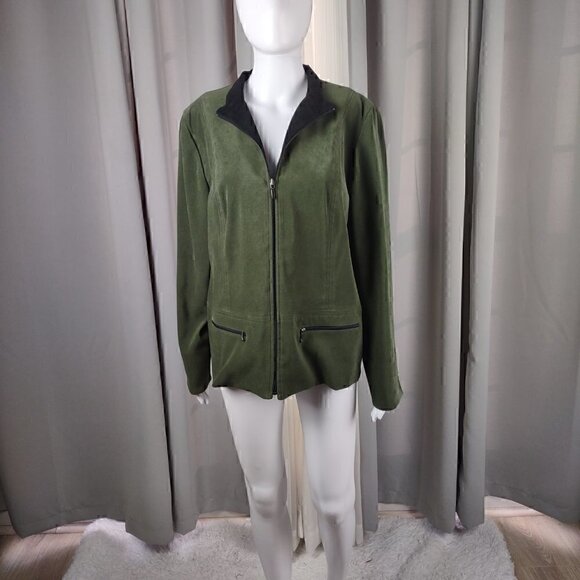 JM Collection Women's Olive Green Full Zip Suede Feel Jacket Size 14 - Picture 1 of 10